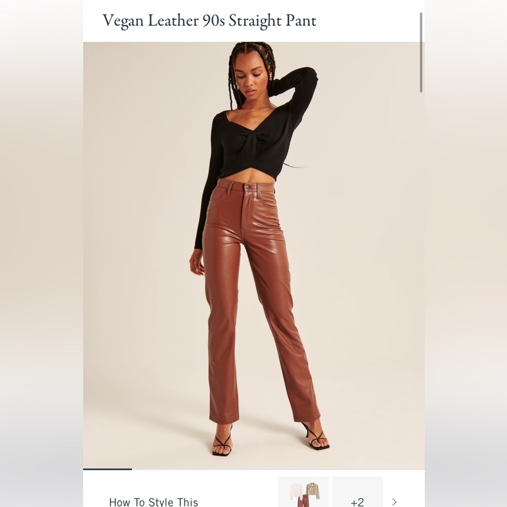 High rise leather pants brown